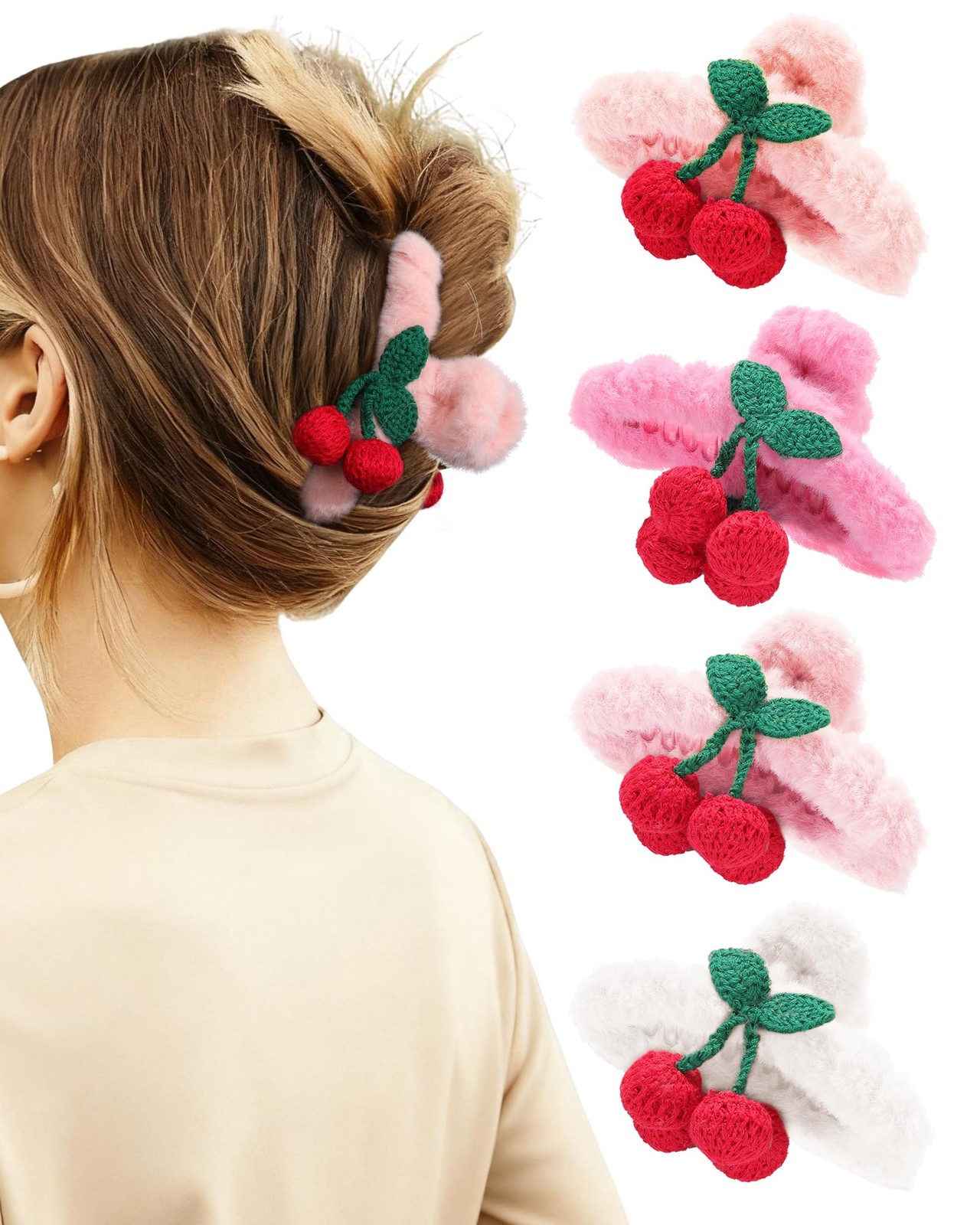 4 PACK Large Hair Claw Clips, Faux Fur Plush Catch Barrette Jaw Color C