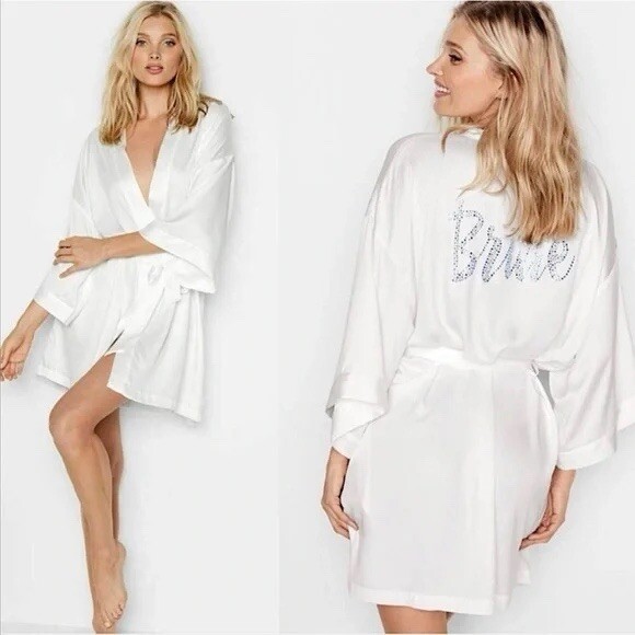 NWT Victoria Secret Robe Bride Bridal Collection One Size White Blue Satin Feel