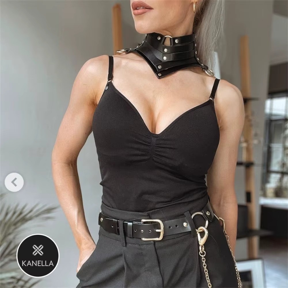 Black Sexy Trendy Rock Gothic Collar Necklaces Jewelry Gothic Leather Belt Rivet