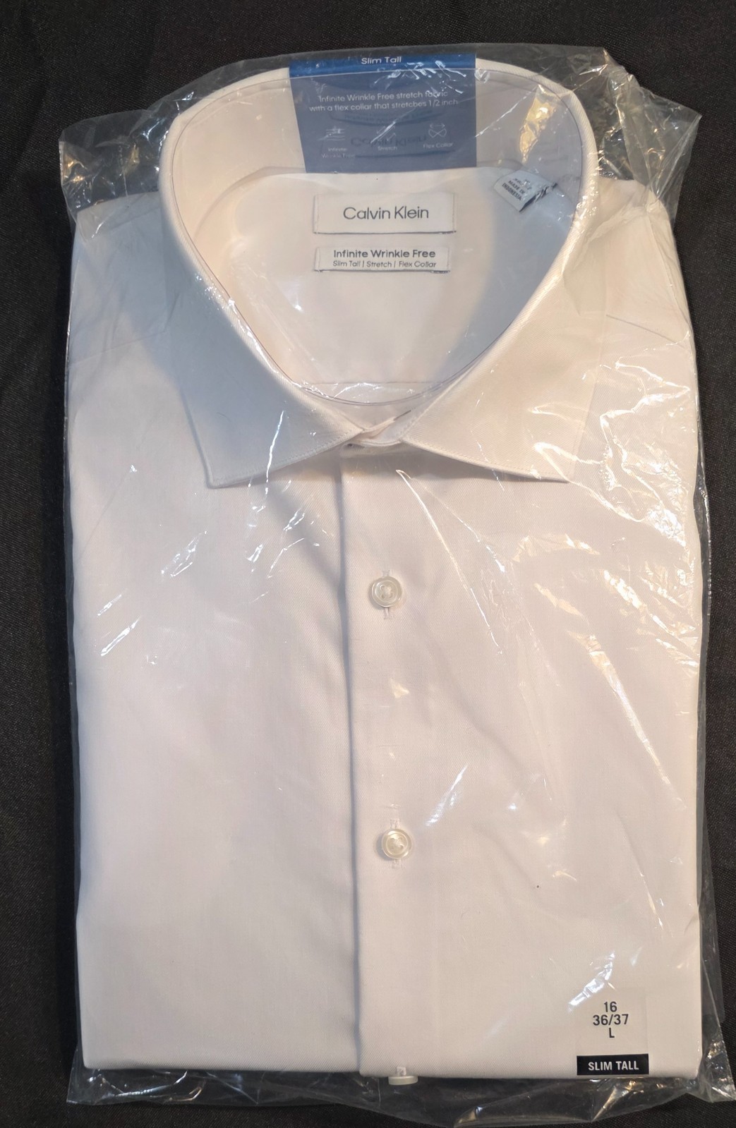 NEW $65 Calvin Klein Slim Fit Non-Iron Dress Shirt w/ Stretch 36/37 TALL NECK 16