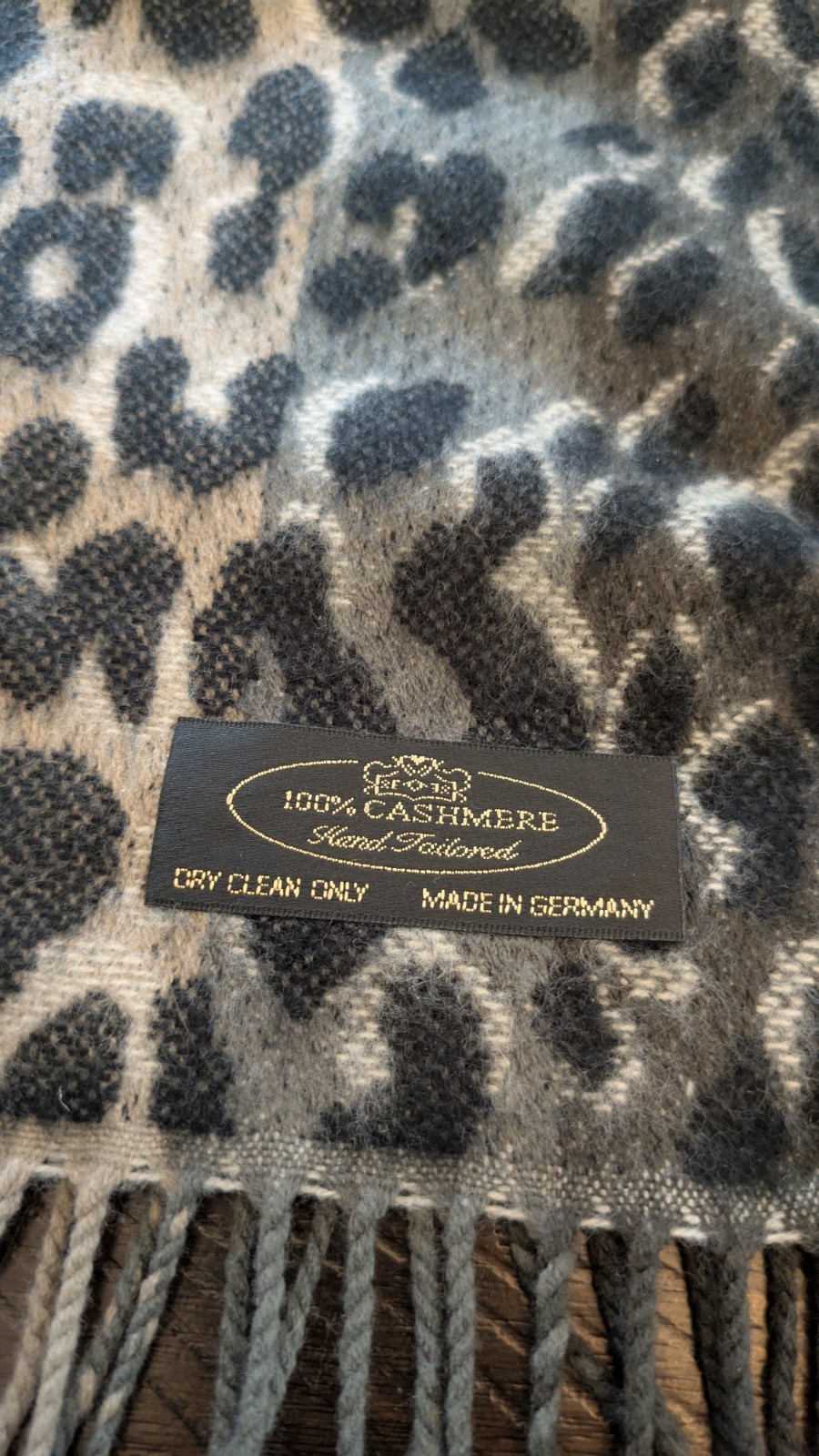 Cashmere Scarf Animal Print Fringe Mob Wife Luxury Made in Germany Hand Tailored