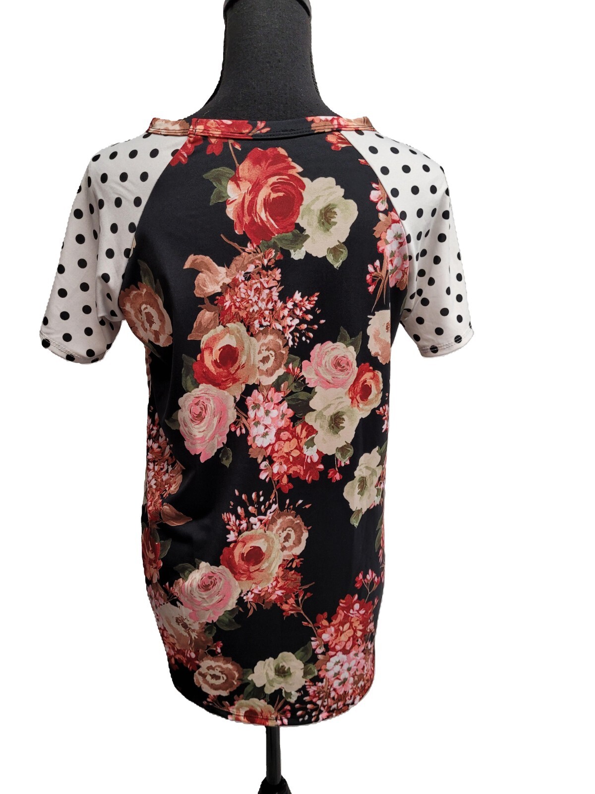 DoubleJu Top (S) Multicolor Floral Short-Sleeve Pocket Tapered Polyester/Spandex