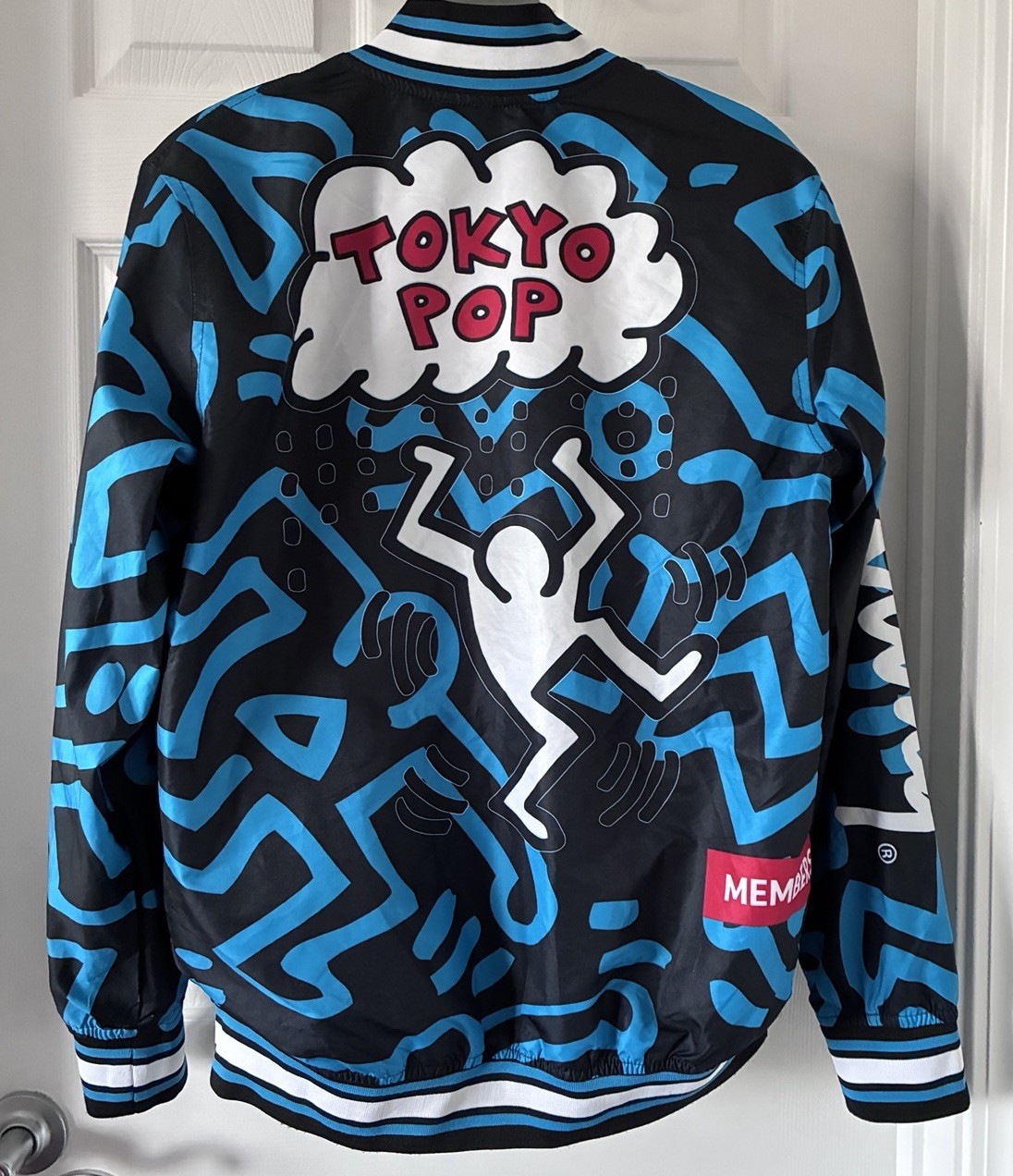 Members Only Keith Haring Tokyo Pop Bomber Jacket Black Blue Graphic Print S