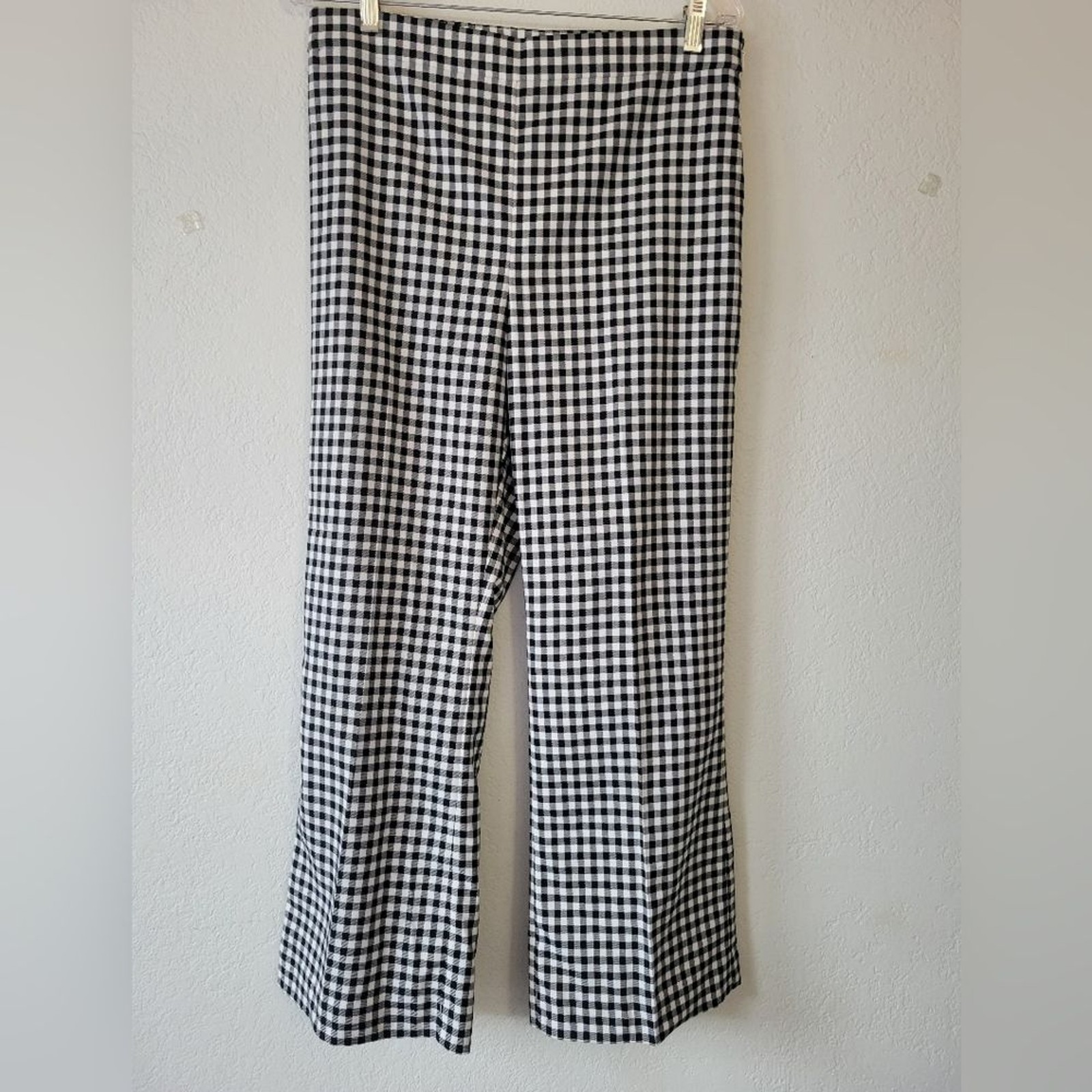 Ann Taylor The Flare Pant Ginghanm Monochrome Checkered Trousers Size 8