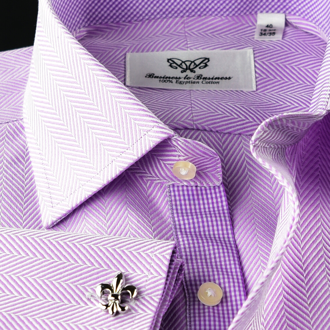 Purple Herringbone Twill Formal Business Dress Shirt Pink Check Sexy Boss Design