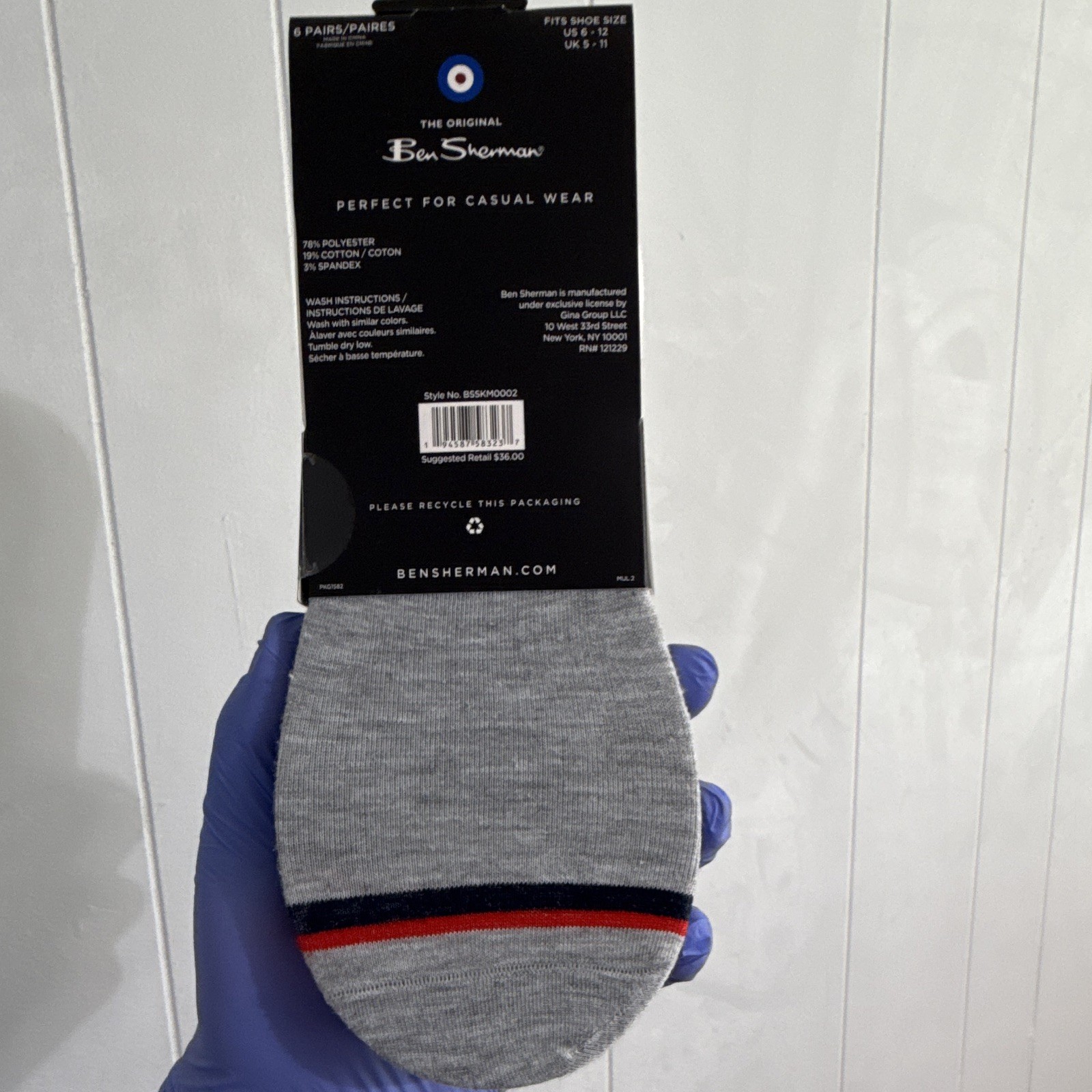 Ben Sherman Men’s Cotton No-Show Liner Socks Solid Multicolor 6 Pairs US 6-12