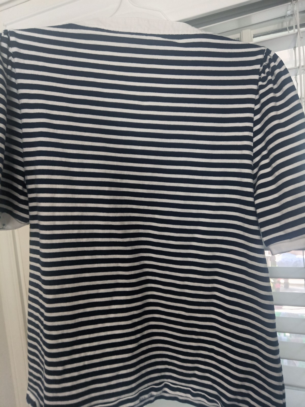 Draper James Navy White Striped V-Neck Button Short Sleeve Cotton T-Shirt Size L