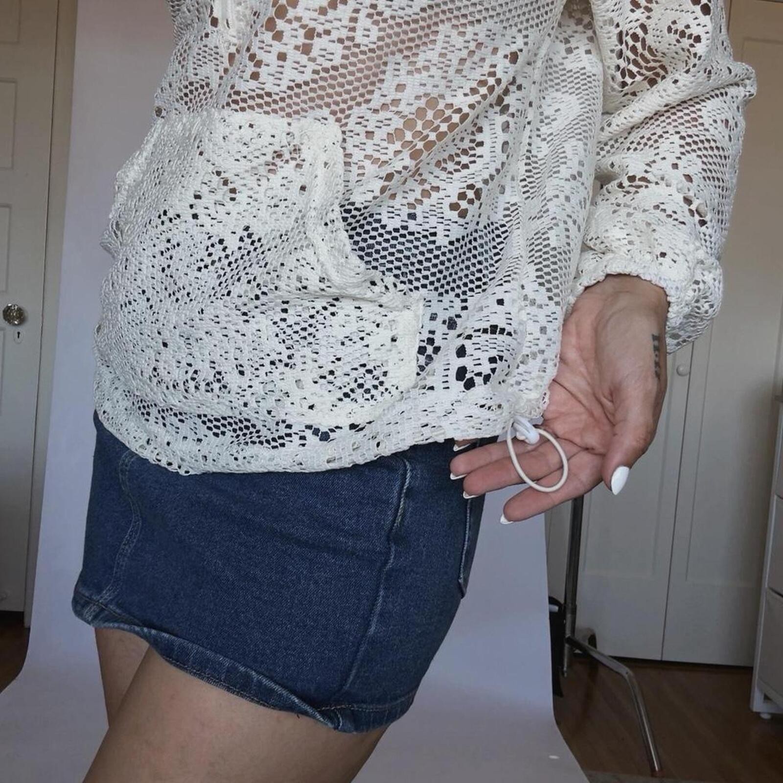 White crochet Hoodie Top