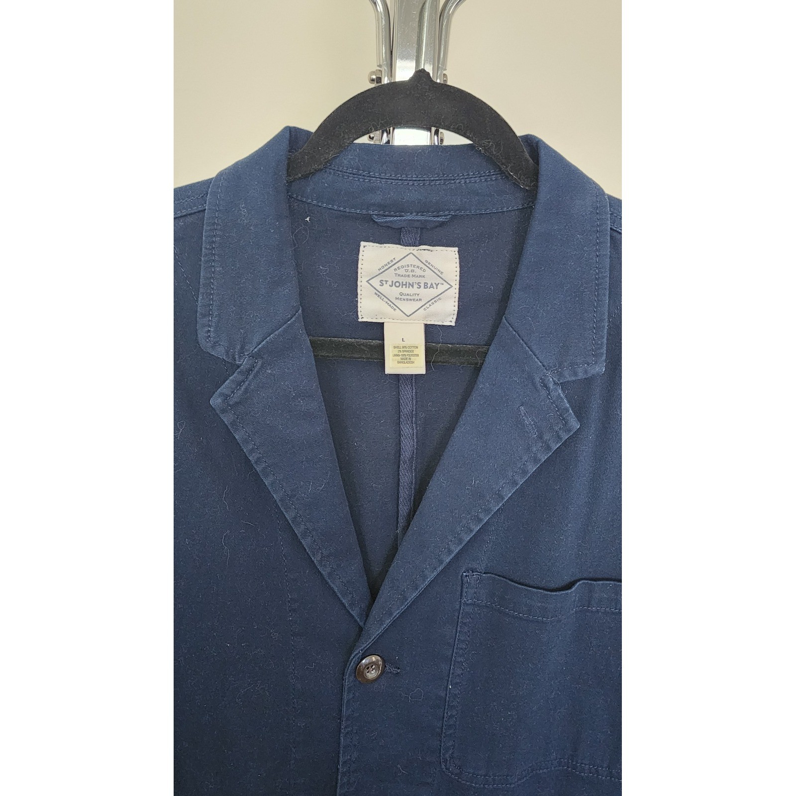 St Johns Bay Mens Navy Blue Cotton Blend Chore Coat Jacket Large Workwear Blazer