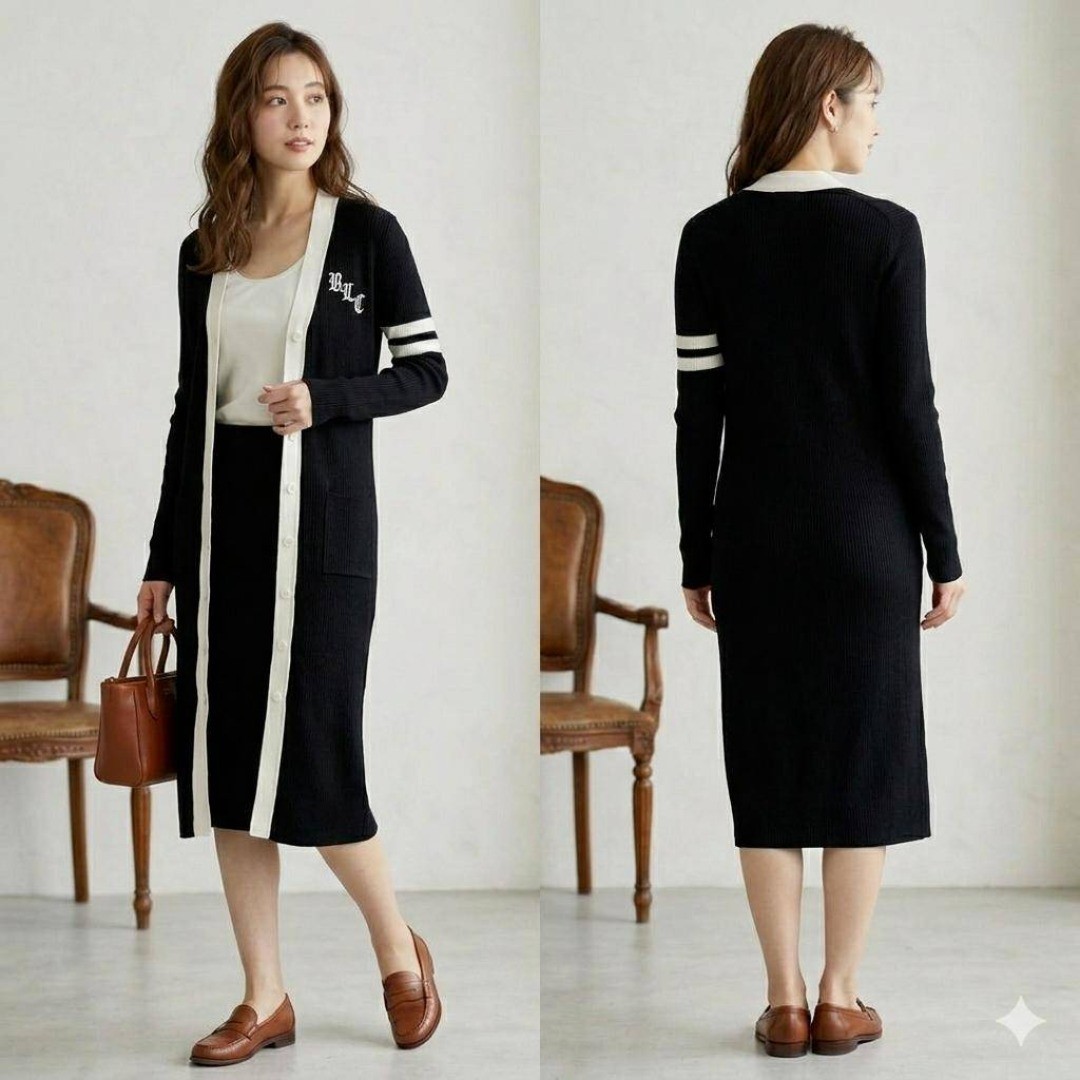 Ralph Lauren Long Cashmere Blend Cardigan Black M Logo Japan