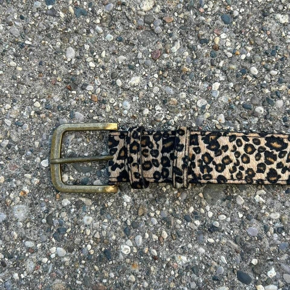 Vintage Style Cheetah Leopard Print Fur Belt American Western Boho Black and Tan