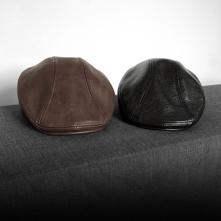 1Pcs Vintage Style Leather Solid Cap Newsboy Men Flat Hat Driving Cabbie Hat