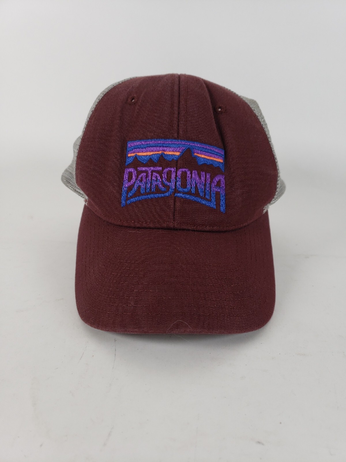 Patagonia P-6 Logo Lo Pro Trucker Hat Maroon Gray Mesh Snapback Cap