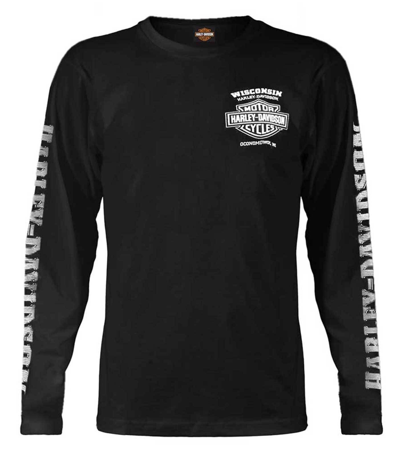 Harley-Davidson Men’s Skull Lightning Crest Graphic Long Sleeve Shirt, Black