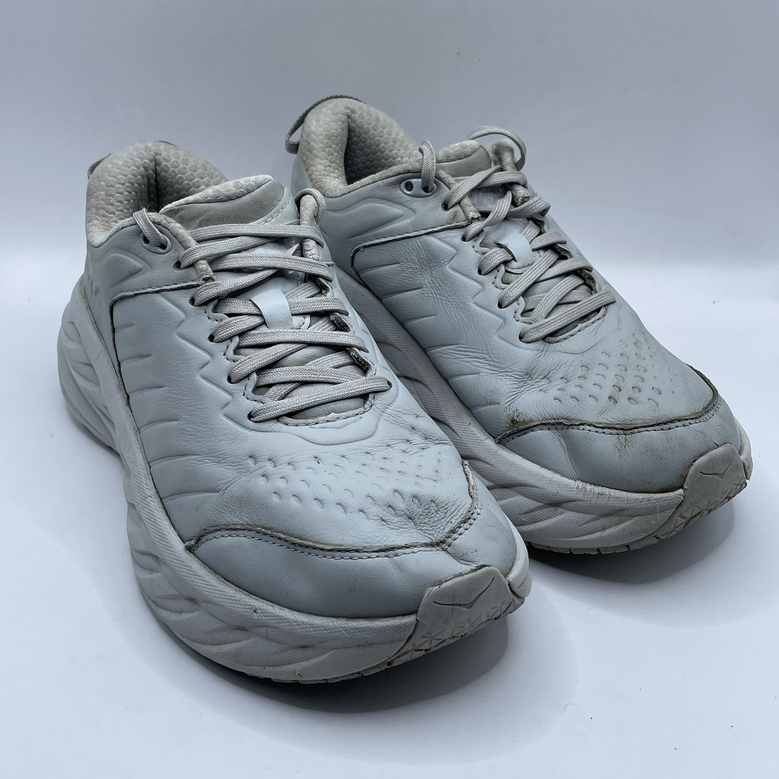 Hoka One One Bondi SR Wide Lace-Up Leather Work Sneakers Gray Women’s Sz 8 D