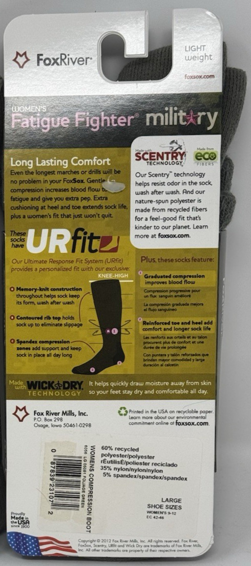 Fox River Women’s Military Fatigue Compression Socks Sz Large 9-12, 3 pairs
