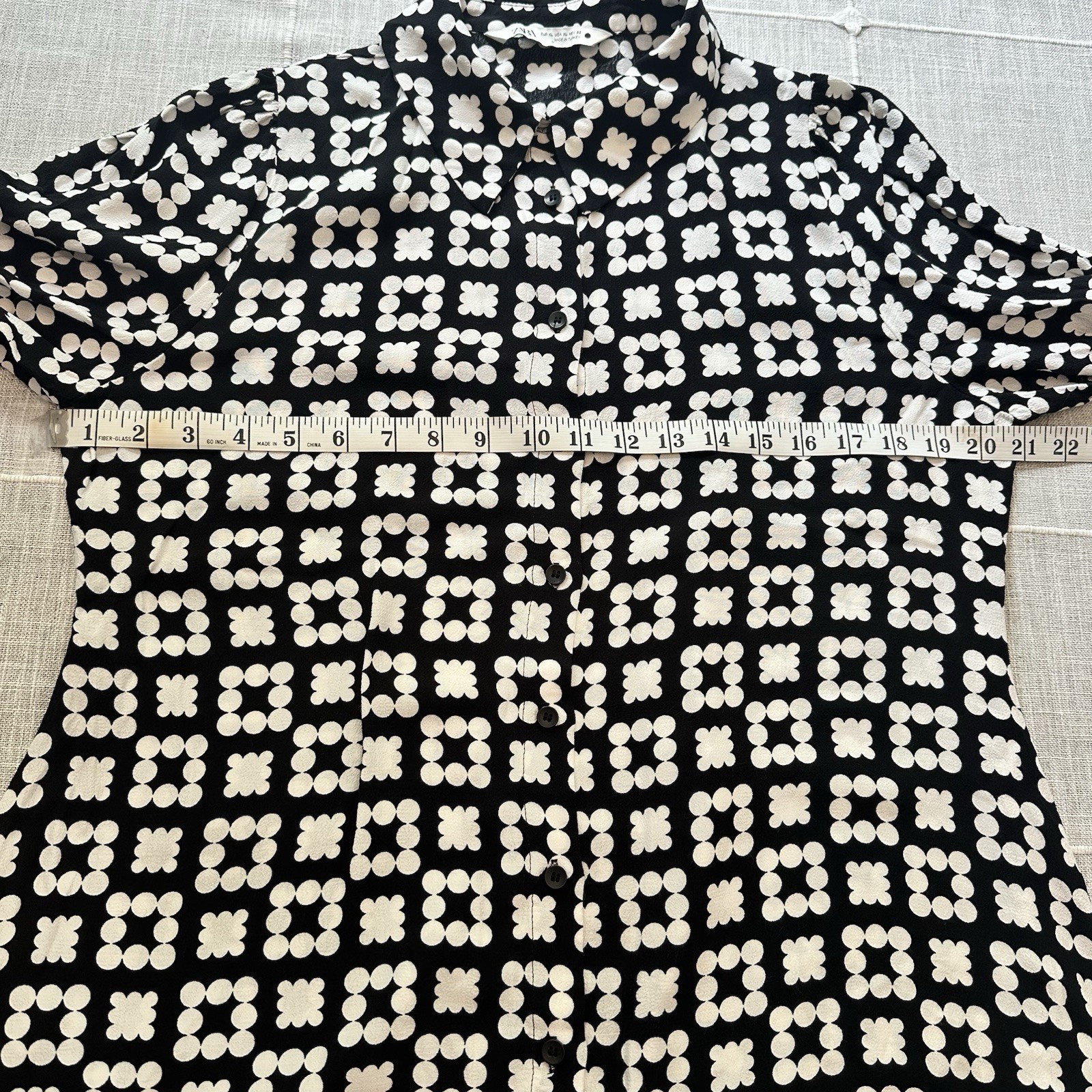 ZARA The Nadia Dress Retro Black White Geometric Shirt Dress Mini Tunic XL