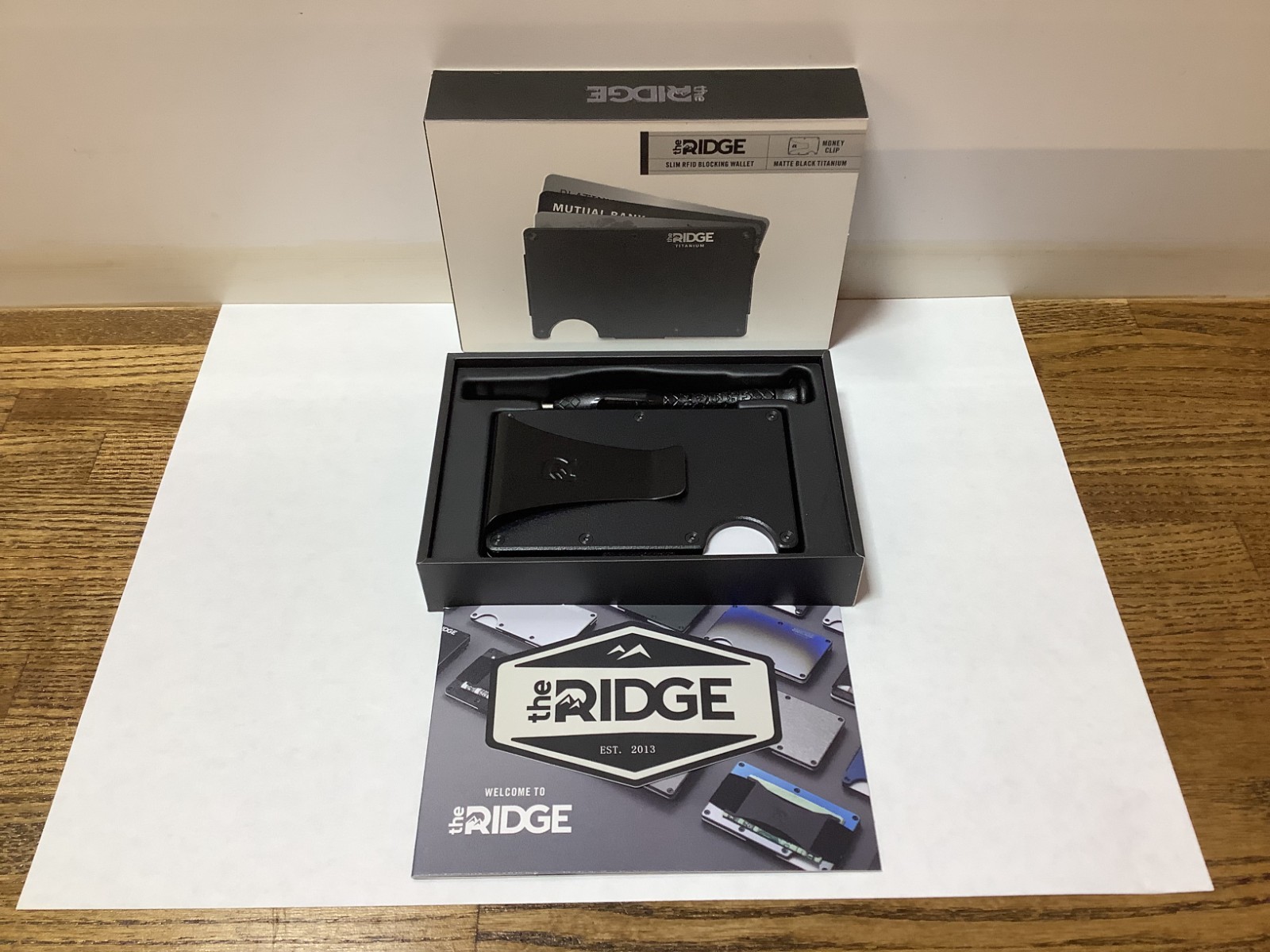 NEW Ridge Slim RFID Blacking Wallet- Matte Black Titanium- Money Clip
