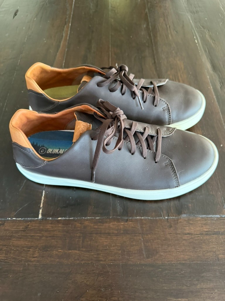OluKai Wai’alae Dark Wood Brown Mens Waterproof Leather Golf Shoes NEW Size 10
