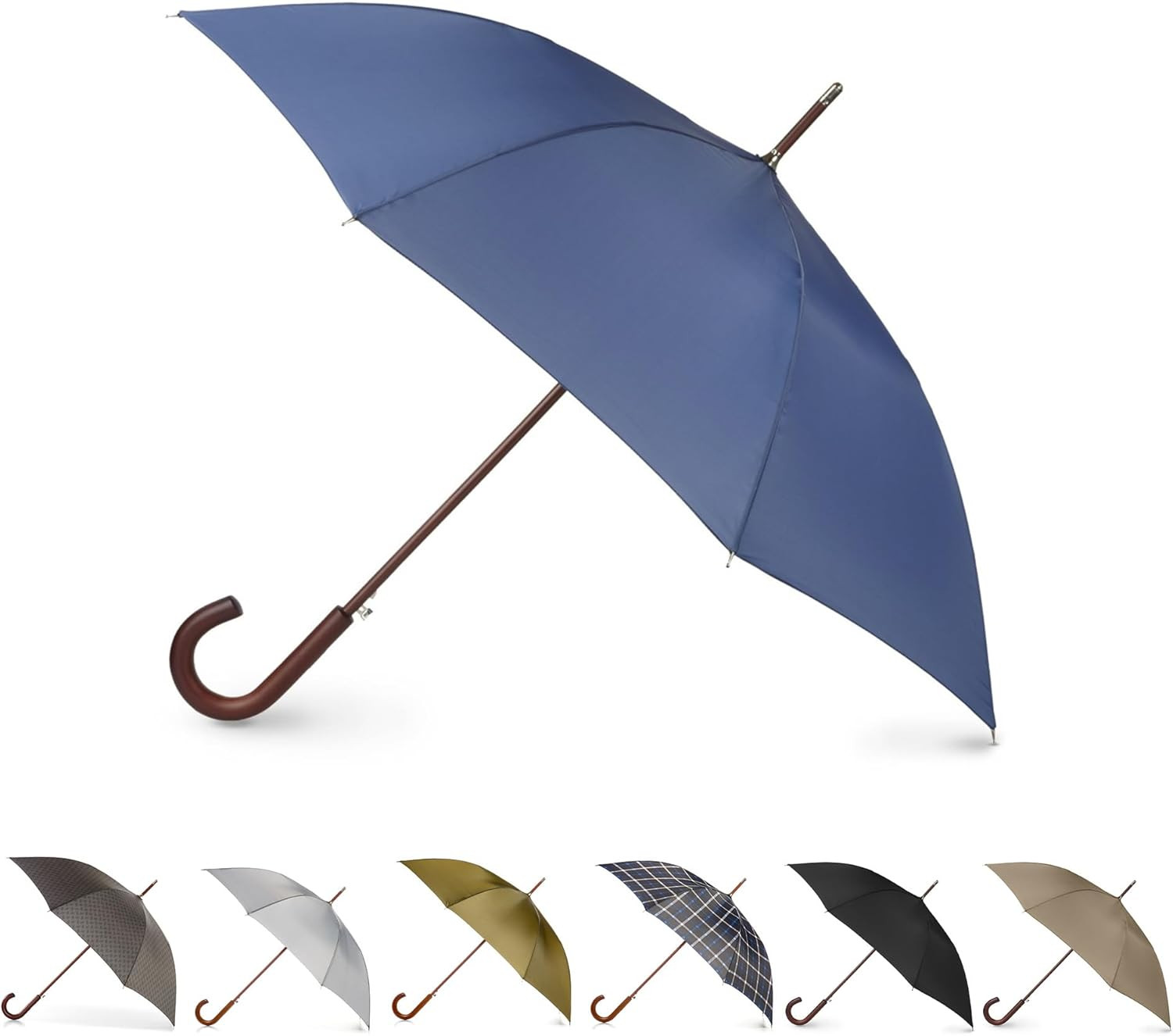 Eco-Friendly Auto Open Umbrella with Classic Wooden J Handle – Easy Grip