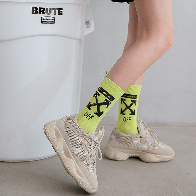 Unisex 2 Pairs Crew Socks Off Arrow Reflective Comfort White XX Athletic Socks