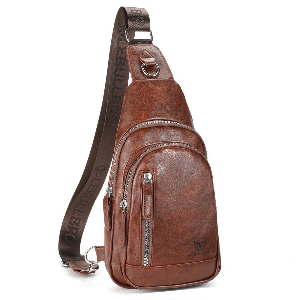 LEBULLBRO Men Leather Sling Bag Crossbody Chest Bag Shoulder Bag for Travel Work