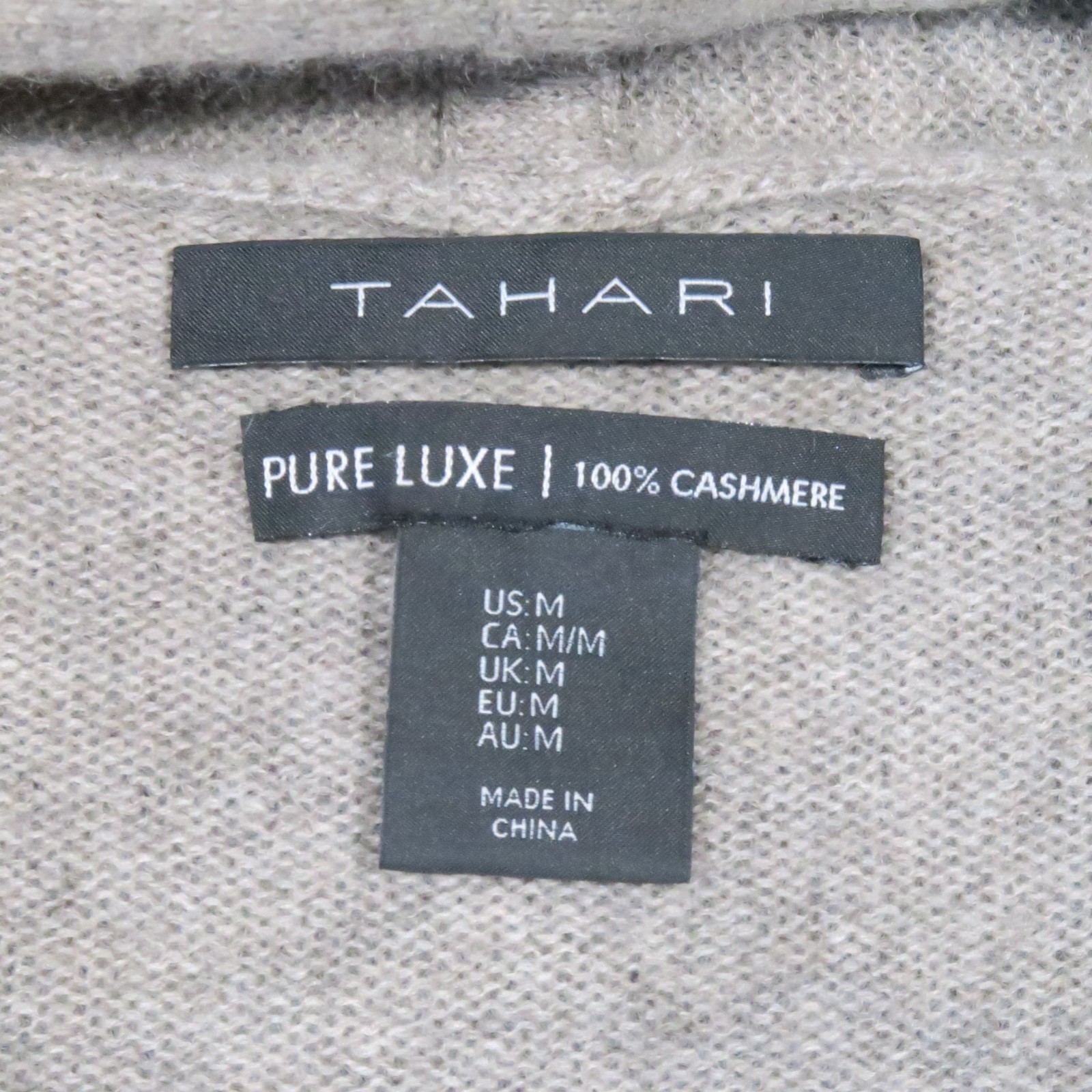 Tahari Pure Luxe Cashmere Cardigan M Beige Open Front Shawl Minimalist Luxury