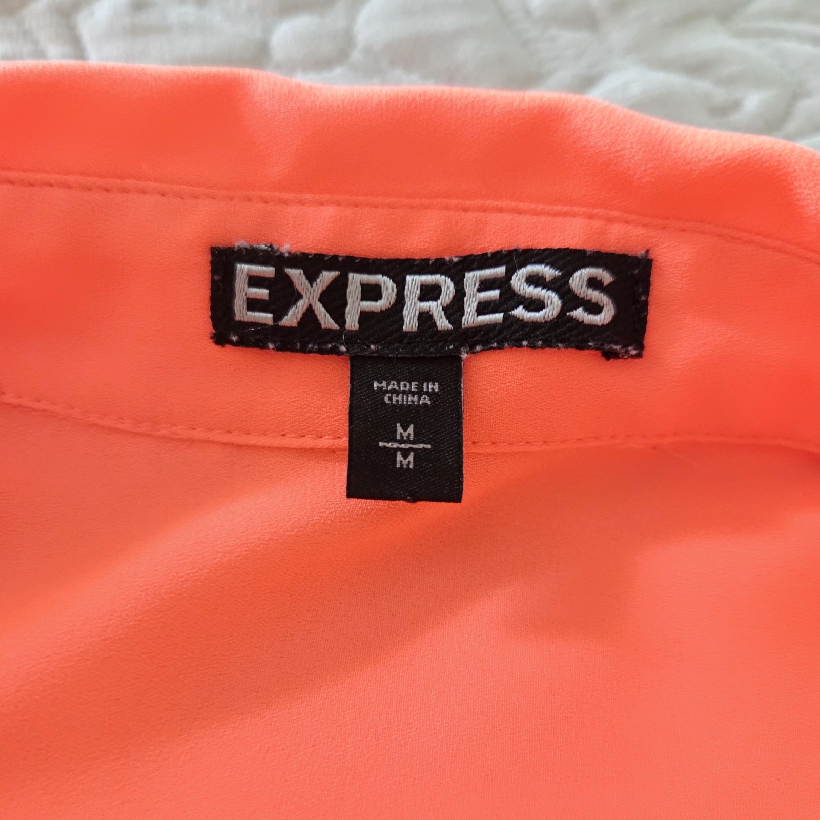 Express Bright Orange Portofino Button Down Roll Tab Sleeve Blouse Top Size Med
