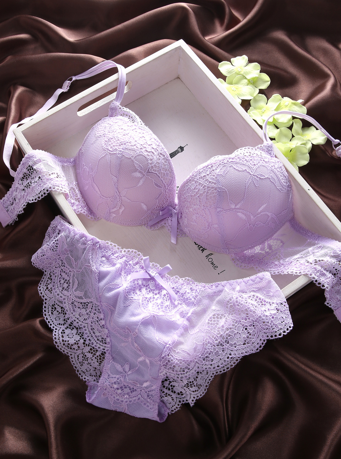 Floral Embroidery Underwire Bra Lot Push Up Padded Enhancer Bra Set Panties AB C