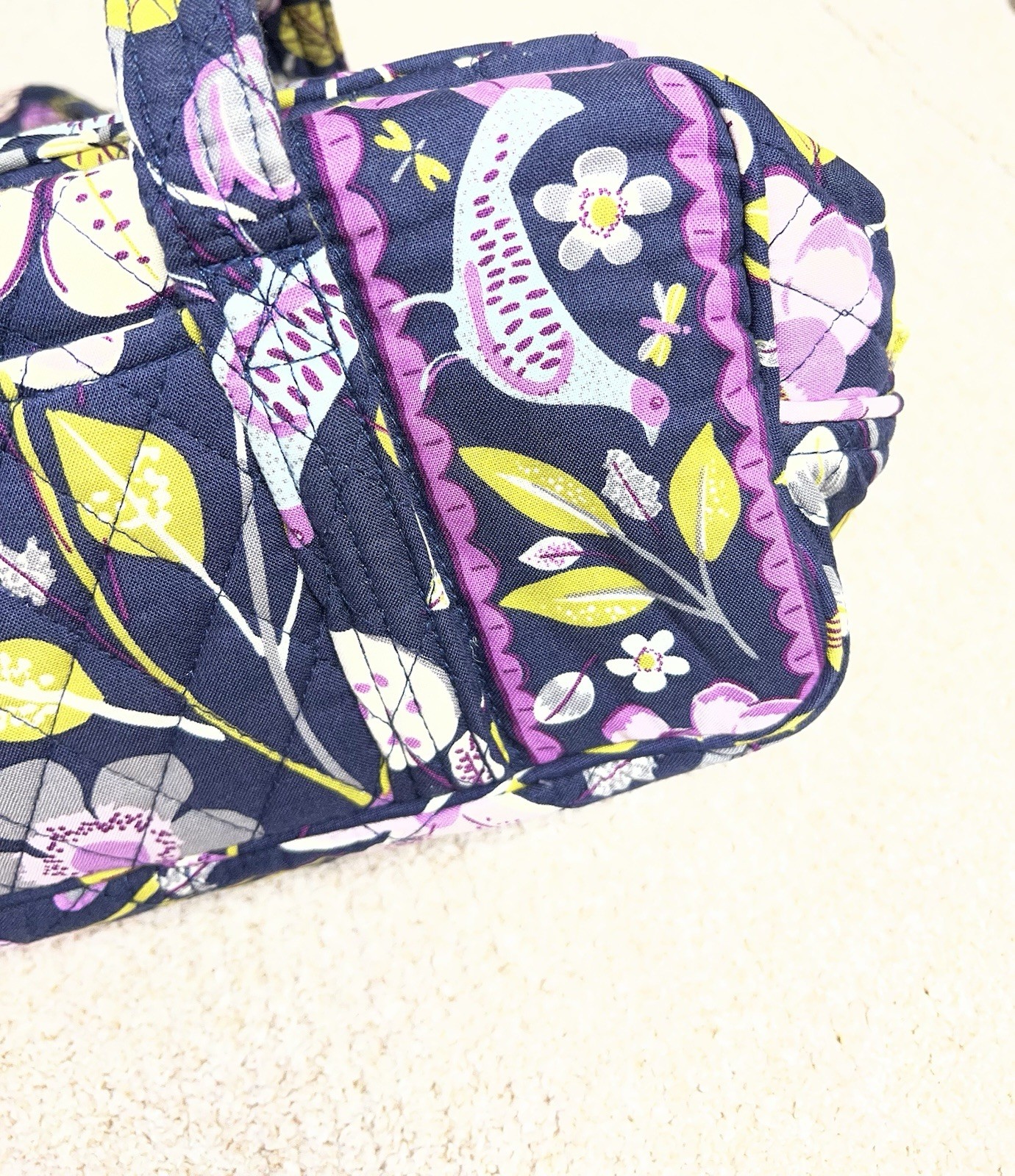 Vera Bradley Navy Floral Shoulder Bag Purse Zip Closure Bag Charm Inner Pockets