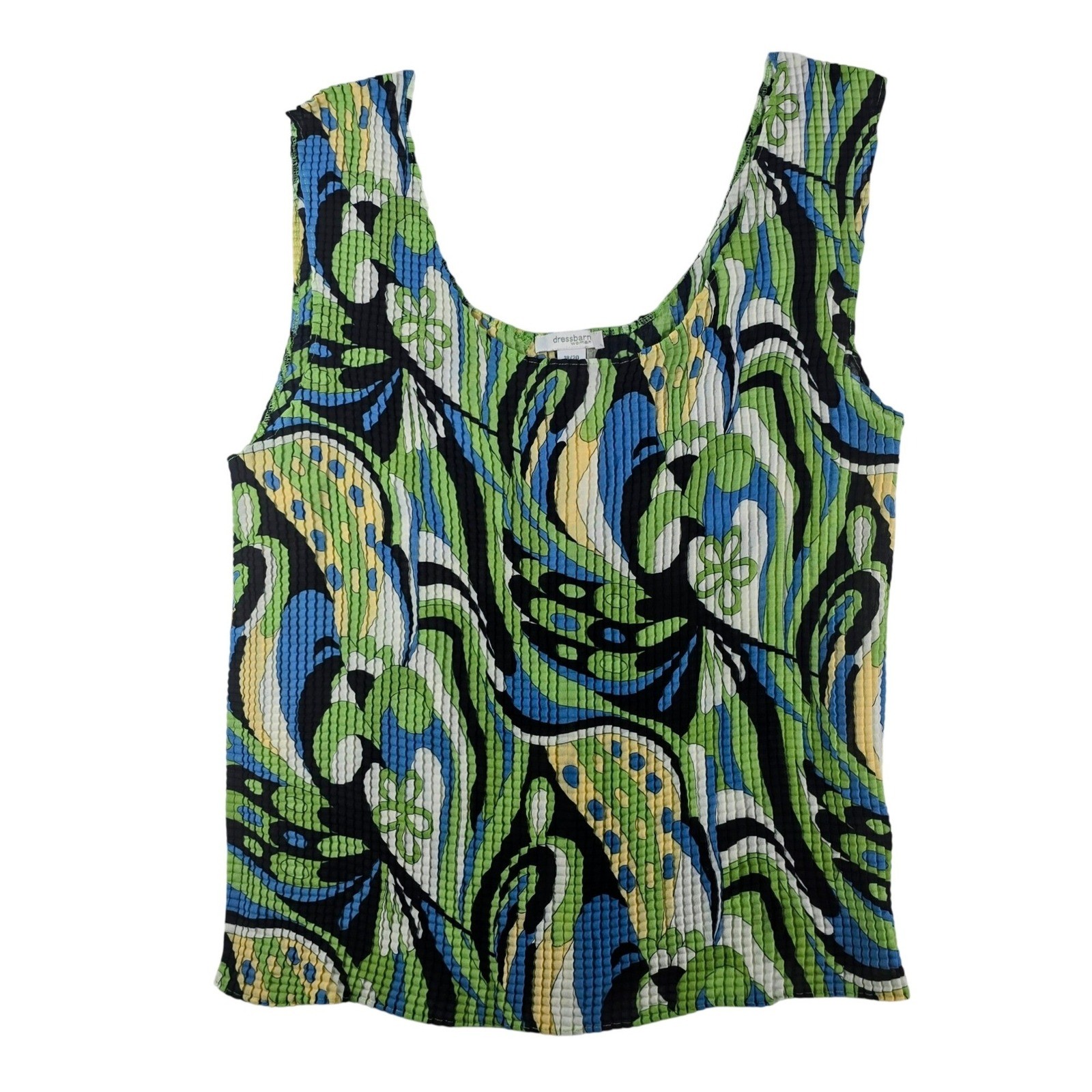 Dressbarn Woman Popcorn Texture Tank Top Women 18/20 Green Blue Abstract Paisley