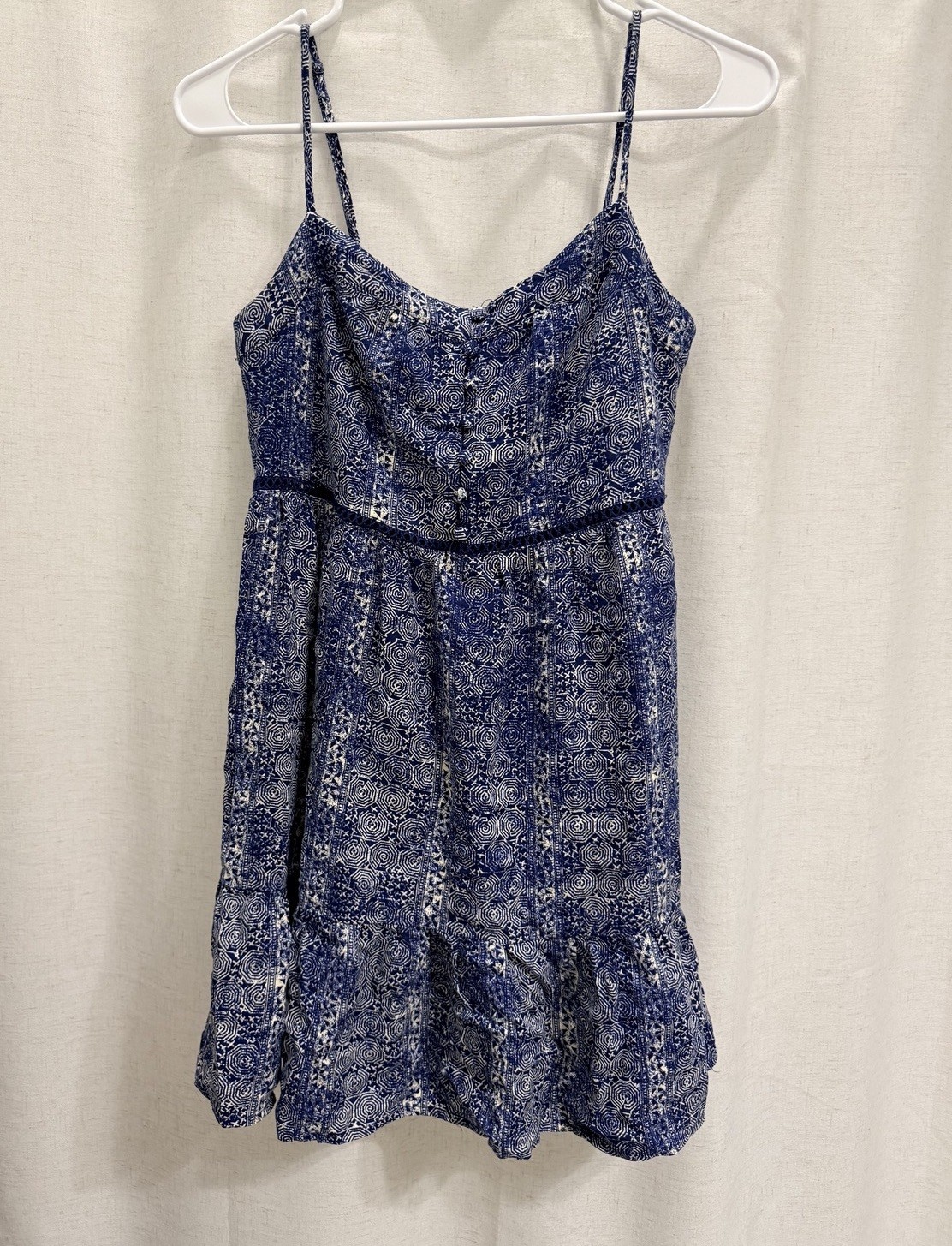 Blue Rain Sz S Blue Patterned Spaghetti Strap Dress
