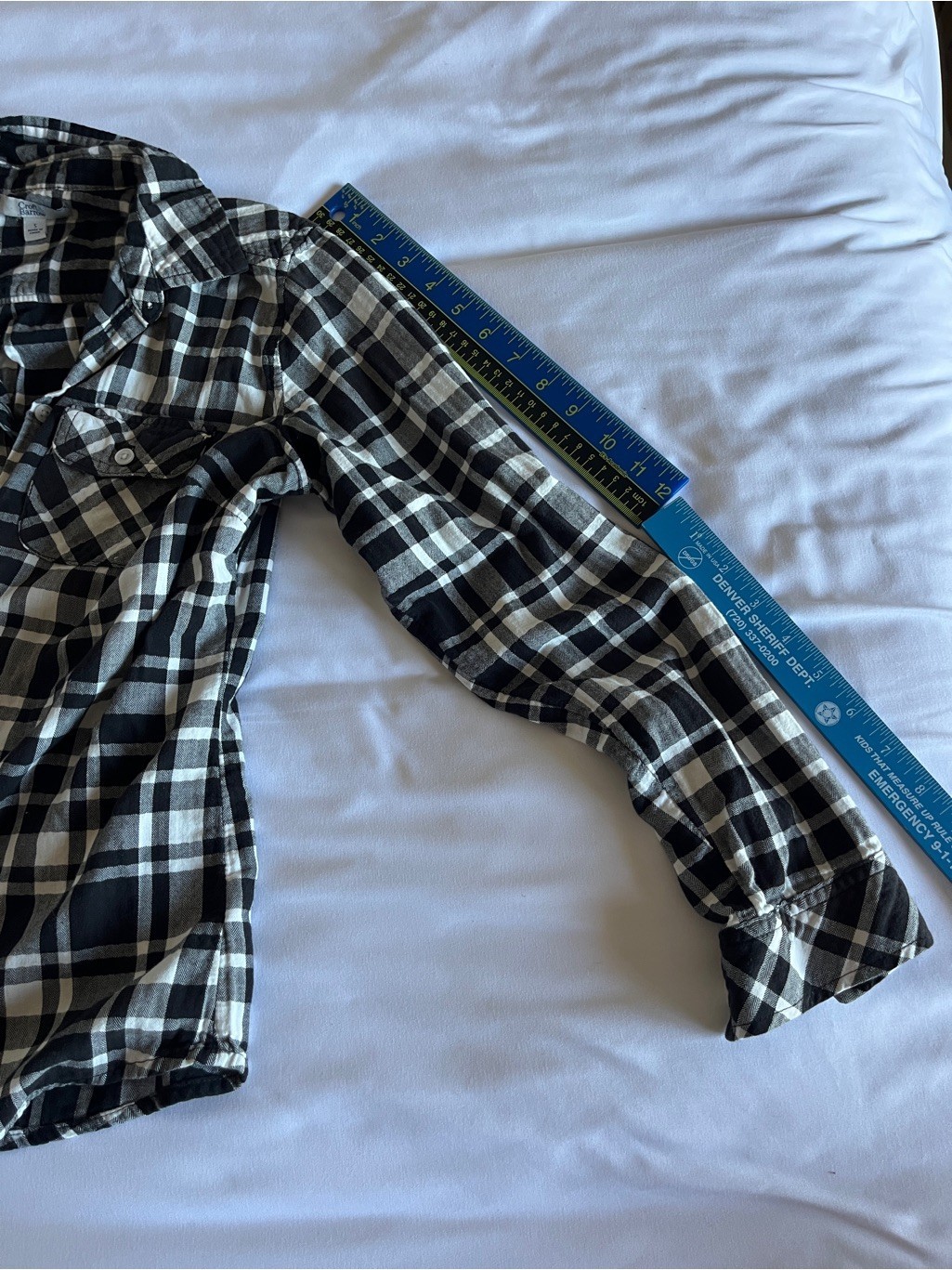 Croft & Barrow Size S Black & White Plaid Flannel Button Down, Chest Pockets