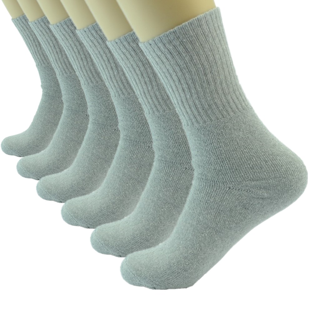 3-12 Pairs Men Gray Sports Athletic Work Crew Socks Cotton Long Size 9-11 10-13