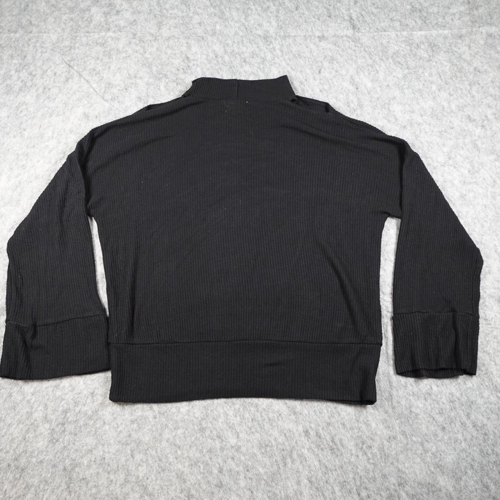 LNA Top Women Medium Black Ribbed Mock Neck Bell Sleeve Knit Blouse