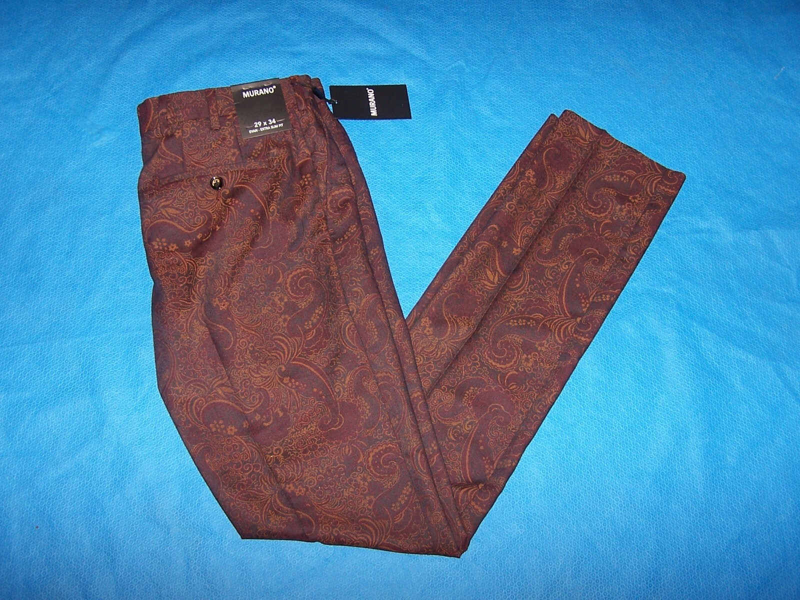 Size 29×34 Mens Murano Evan Extra Slim Fit Pants (Brown Paisley Print)