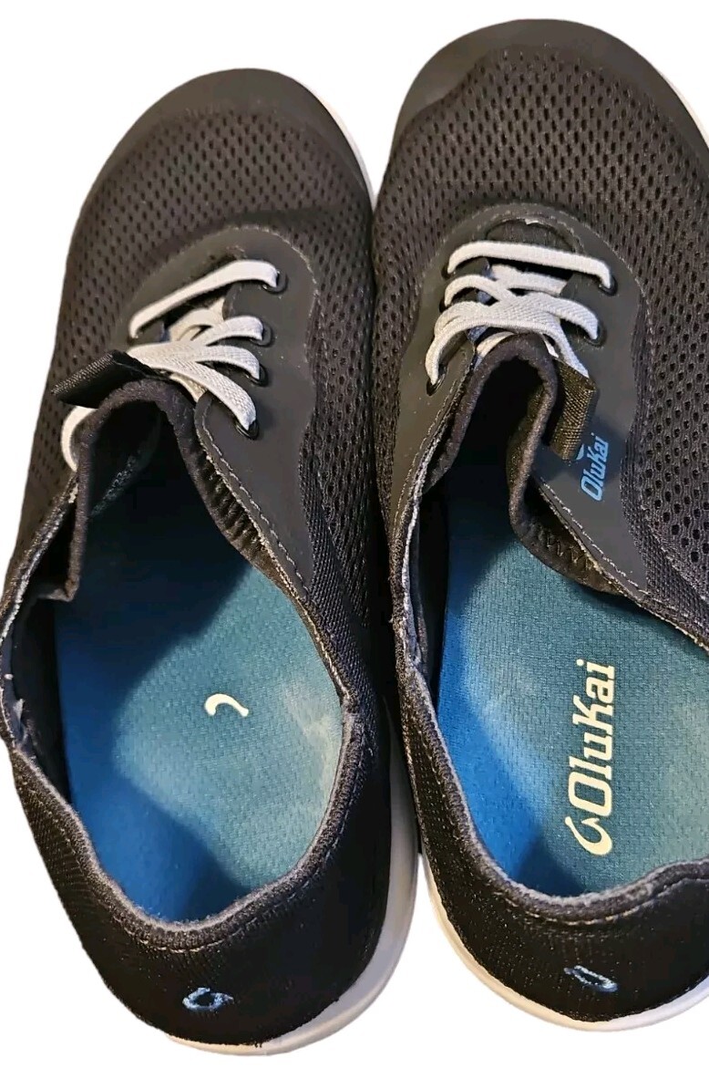 Olukai Nohea Moku Deck Shoes Mens 9 Loafers Mesh Black Day Boat Slip Ons