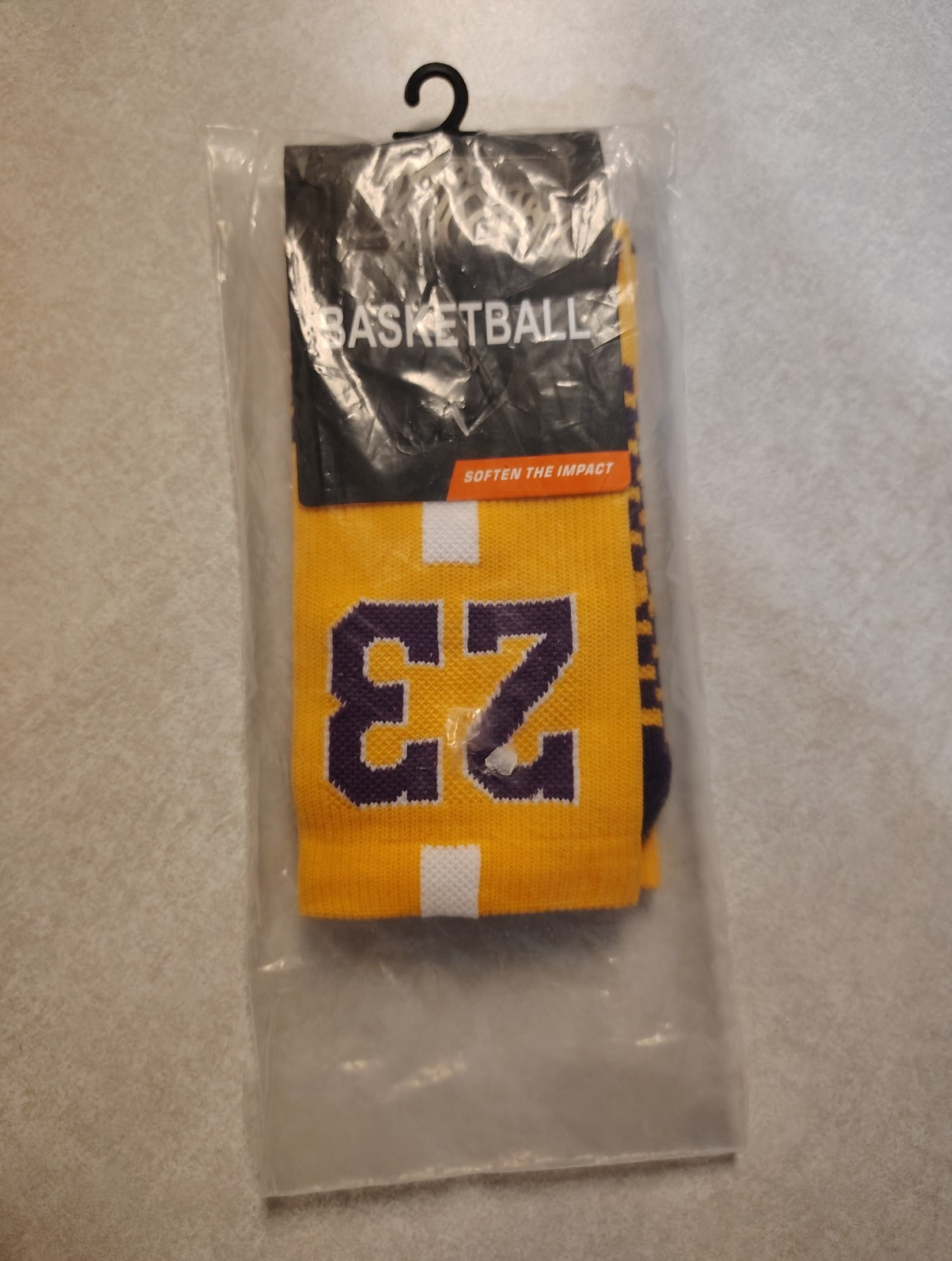Basketball Club Men’s Athletic Crew Socks Yellow/Purple/White 23 One Size 1 Pair