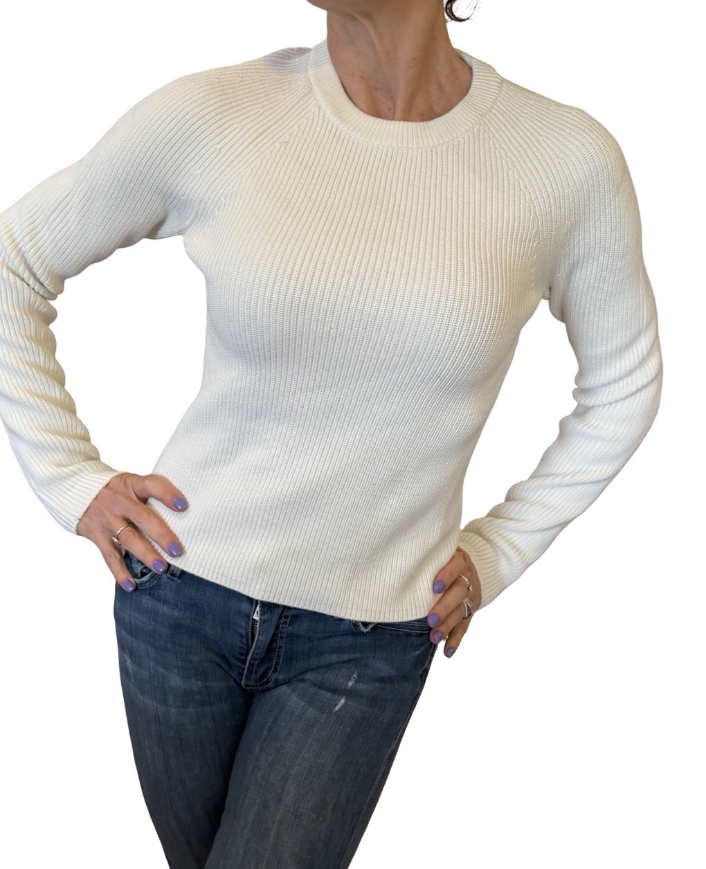 BANANA REPUBLIC Ribbed Crew-Neck Pullover Sweater XS Minimalist Snow Day NWT