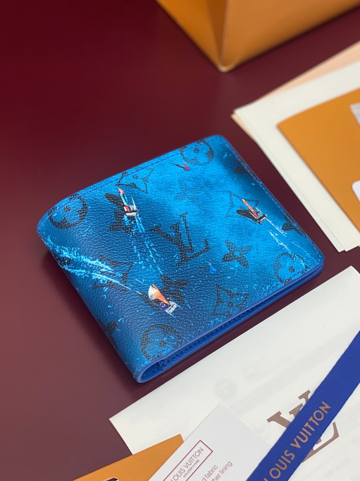 Louis Multiple Wallet Monogram Bleach Sailboat Blue New