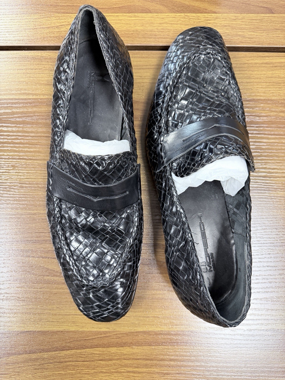 Brand: Moreschi Woven Leather Loafers With Leather Sole Size 10.5 Color: Black