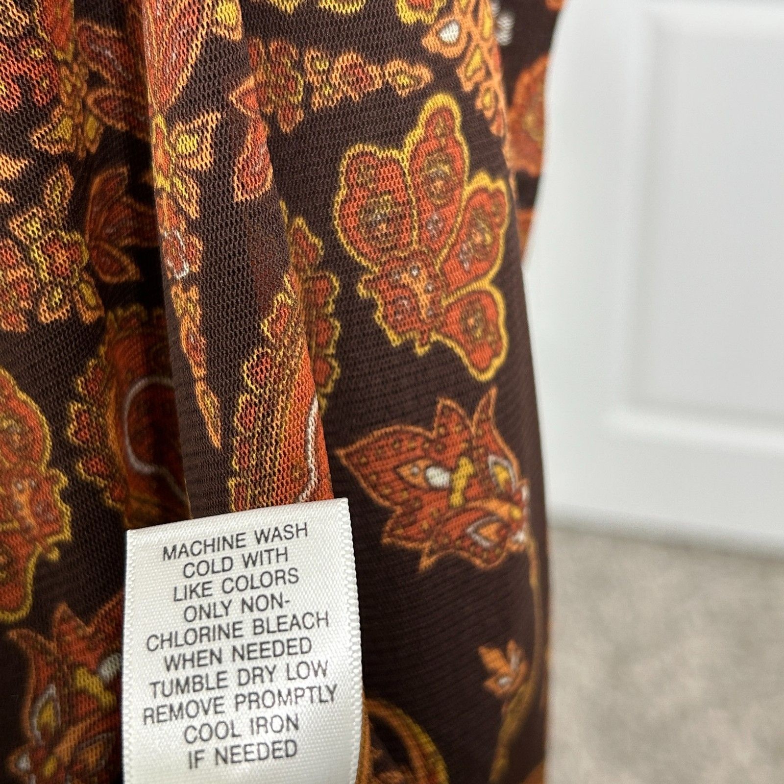 Apt. 9 Blouse Orange Brown Paisley Sheer Mesh Vintage Boho Y2K Earth Tone
