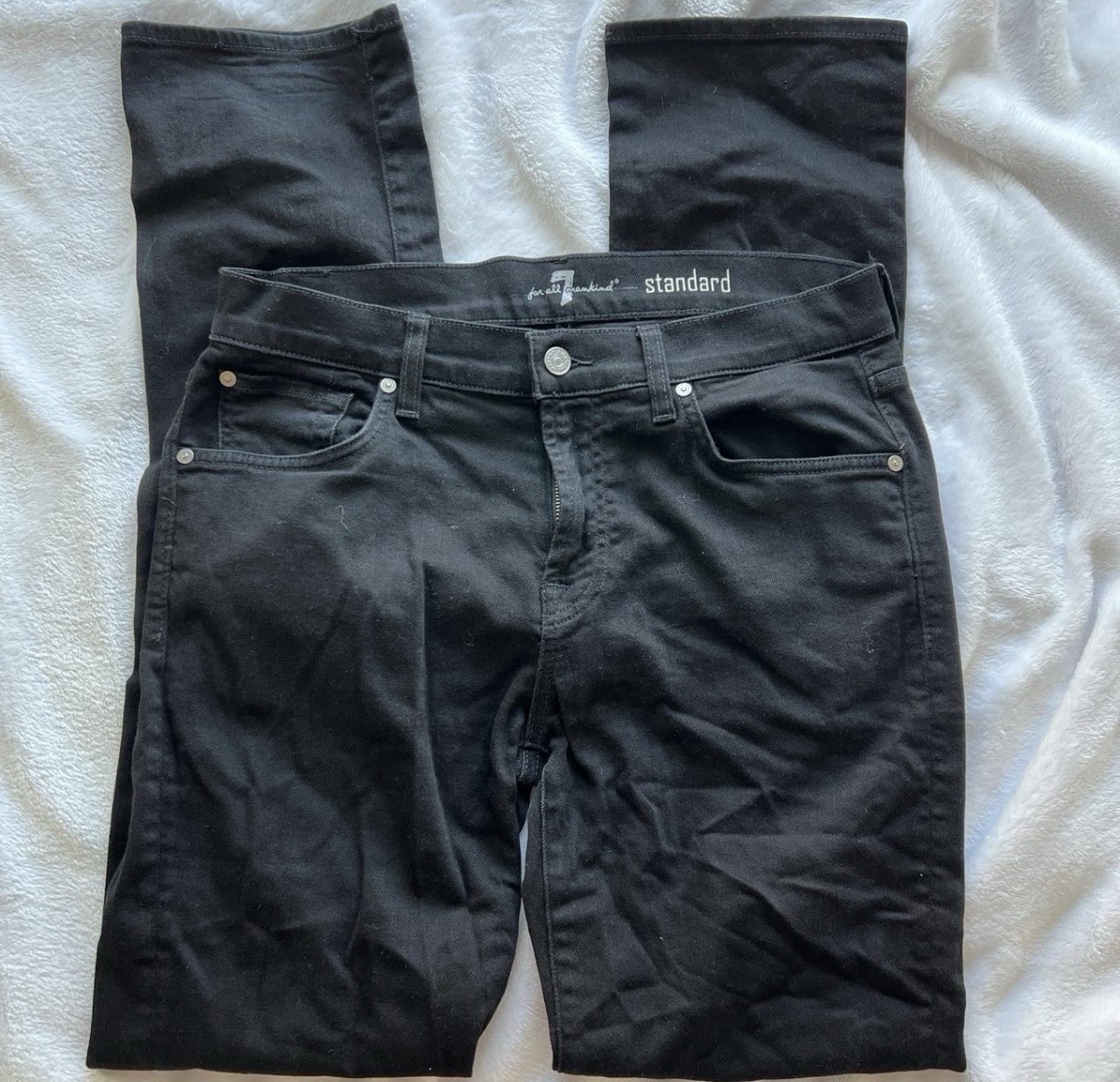 7 For All Mankind Men’s Black Stretch Straight Leg Denim Jeans Mid Rise