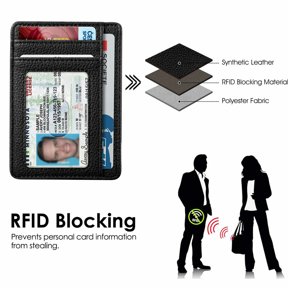 Mens RFID Blocking PU Leather Slim Wallet Money Credit Card Slots Coin Holder