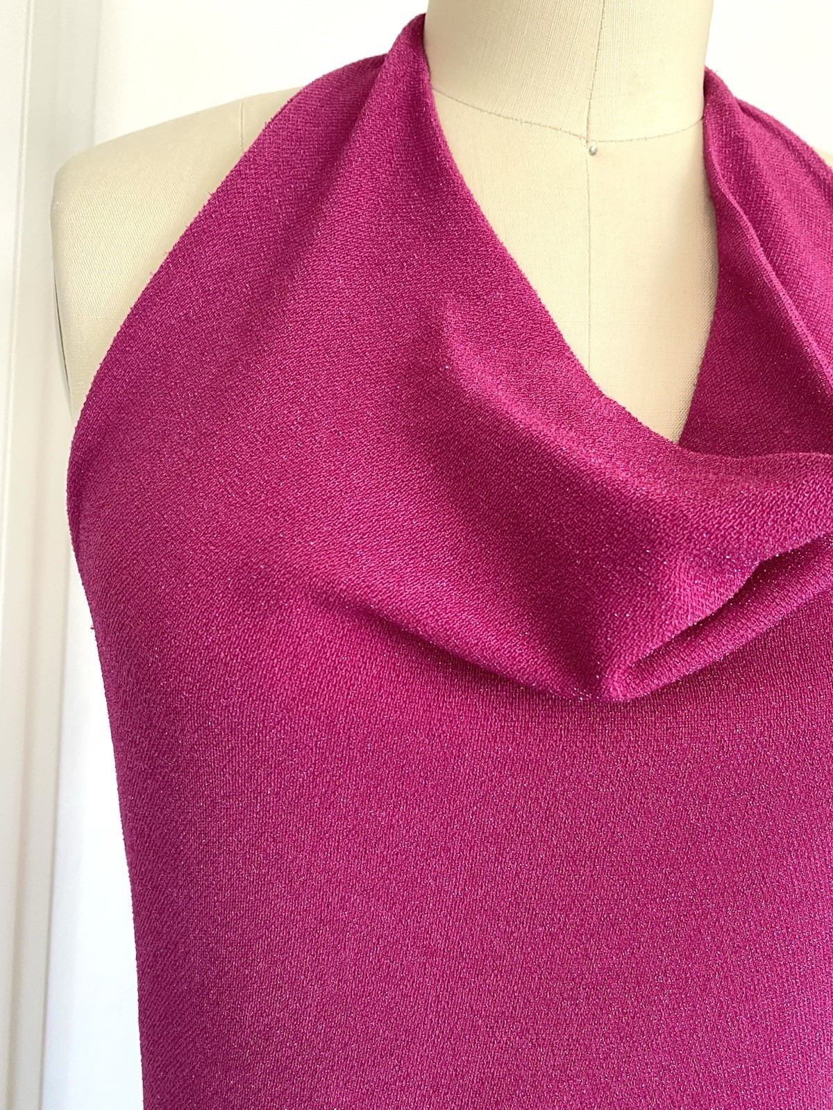 Vintage Y2K A Buyer Raspberry Lurex Sparkle knit halter tank Glitter Metallic S