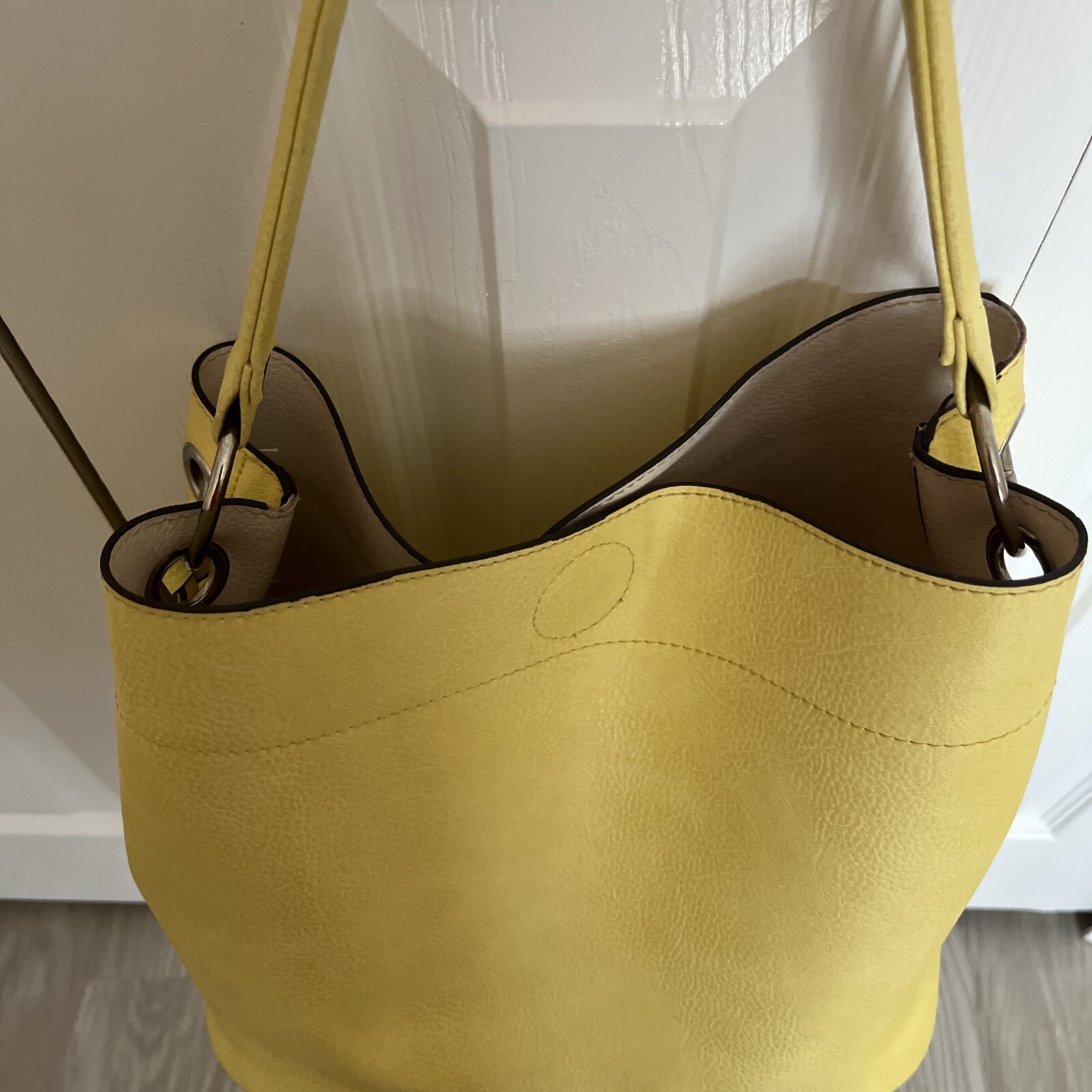 Yellow Shoulder Tote Vegan Leather LG Bag 12″W x 11″H x 7″D~7″ Strap Drop