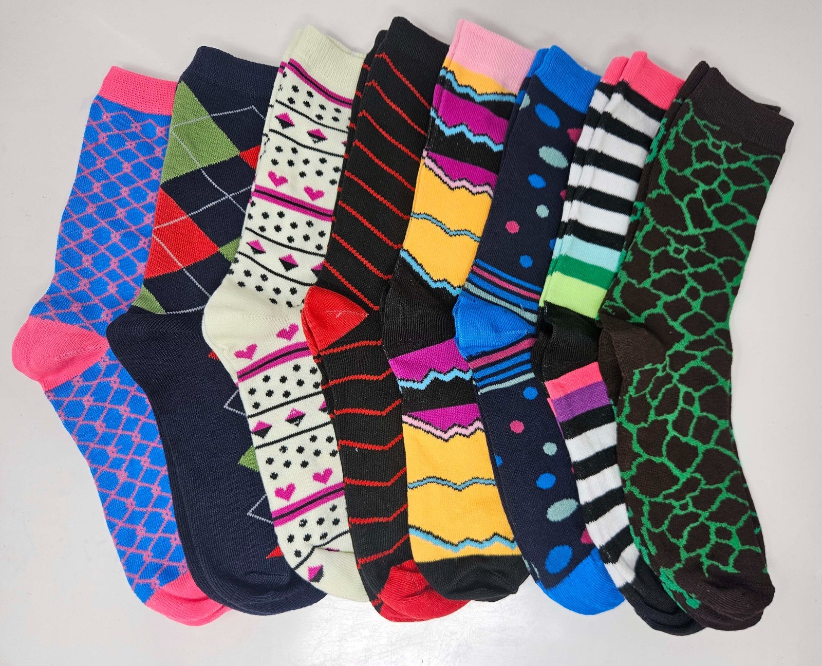 Women Fun Print Crew Socks Size 9-11, Colorful Designs Fun Gift Novelty, 8-Pack