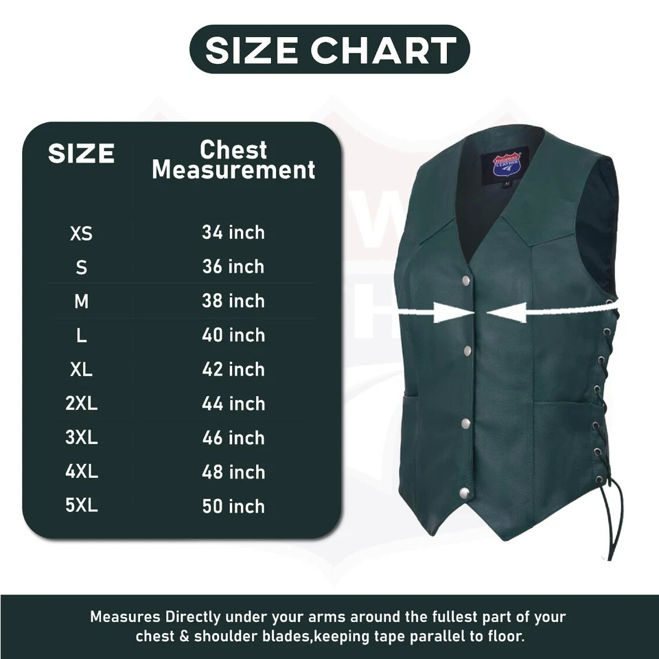 HL14500 HUNTER GREEN Women soft leather biker motorcycle vest concealed carry