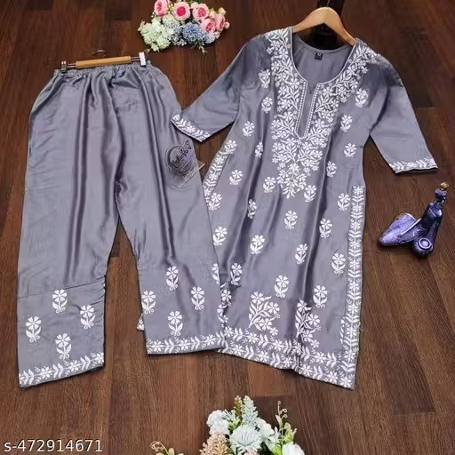 Readymad Chikanakari Kurta/kurti and plazoo Set for Women’s Party Festive Outfit