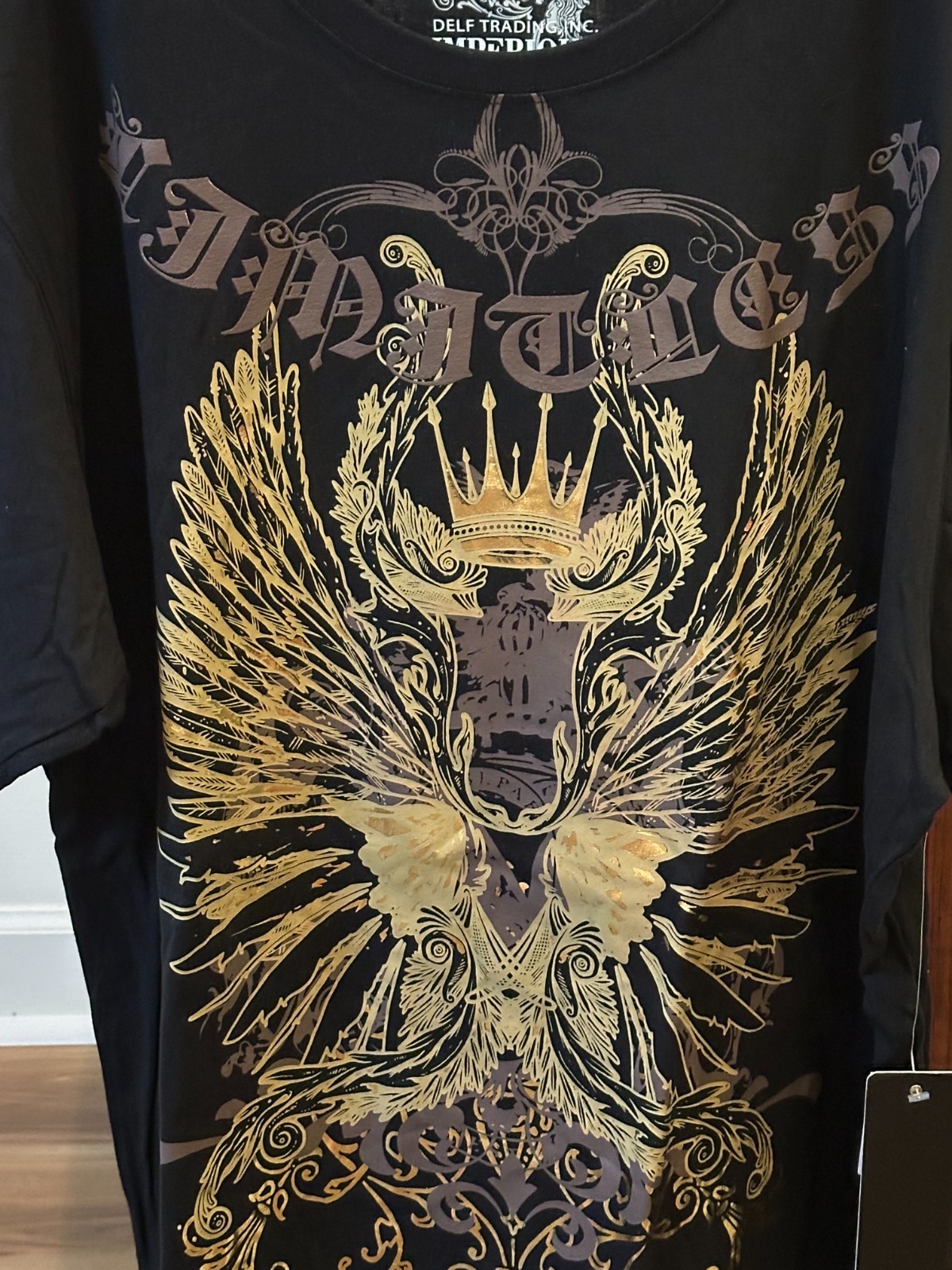 Delf Trading Inc. Imperious Mens Black T-shirt w/ Shiny Gold Design